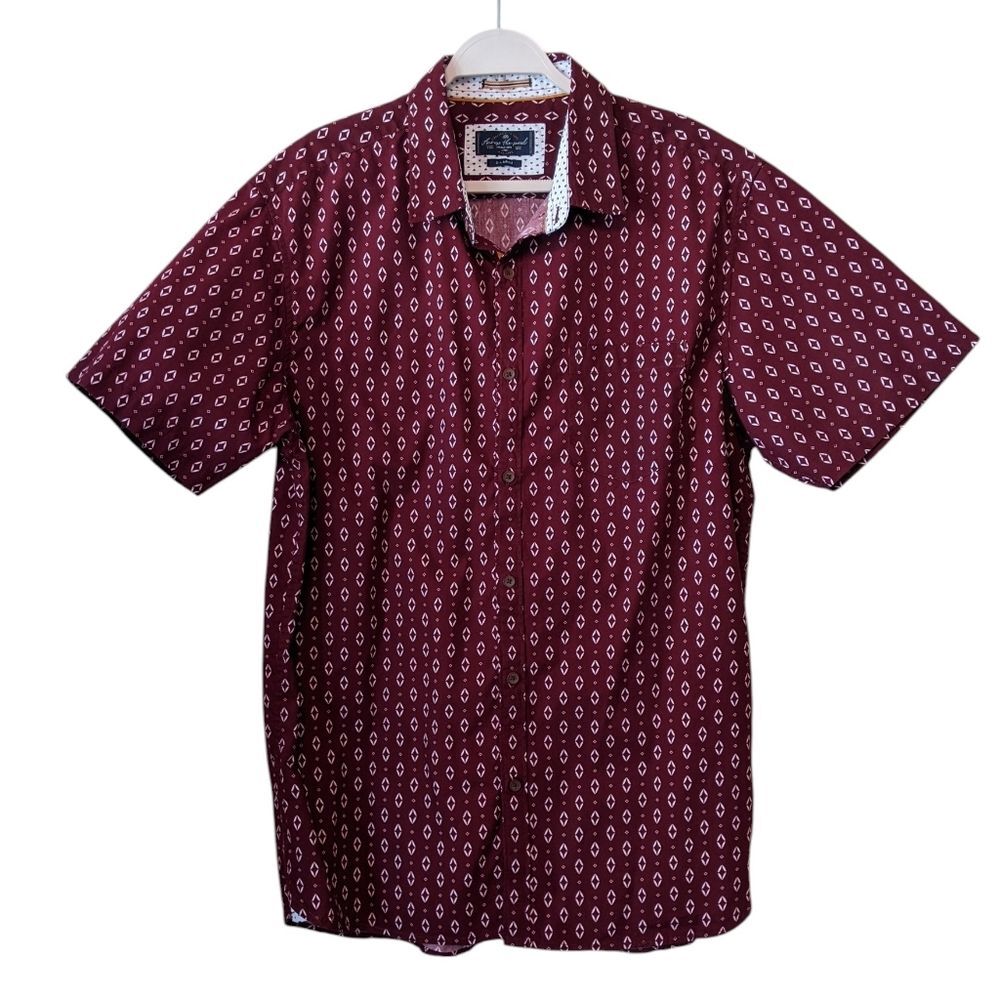 ACROSS THE POND Men's Short Sleeve Cotton Buttondown Shirt XL